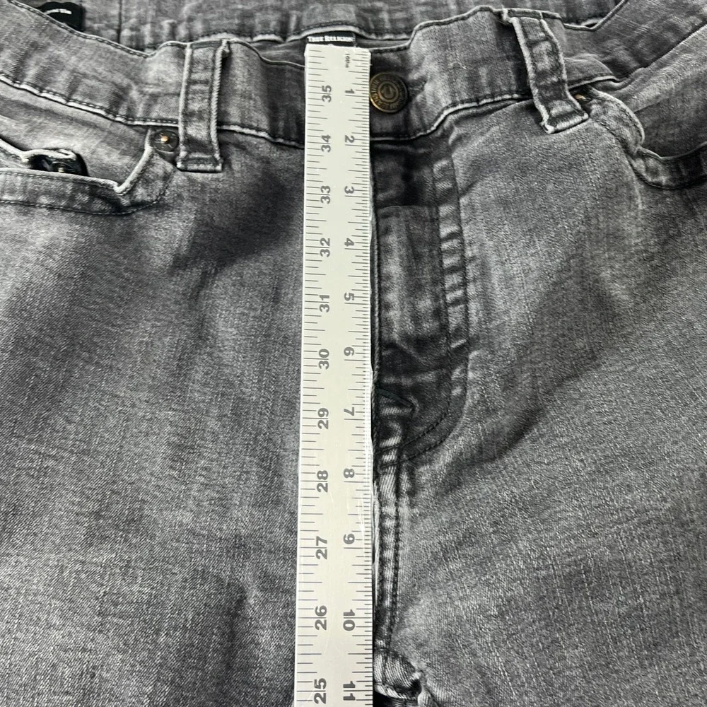 True Religion Geno Slim Fit Jeans Mens 36x33 Gray Faded Denim Horseshoe Stitch